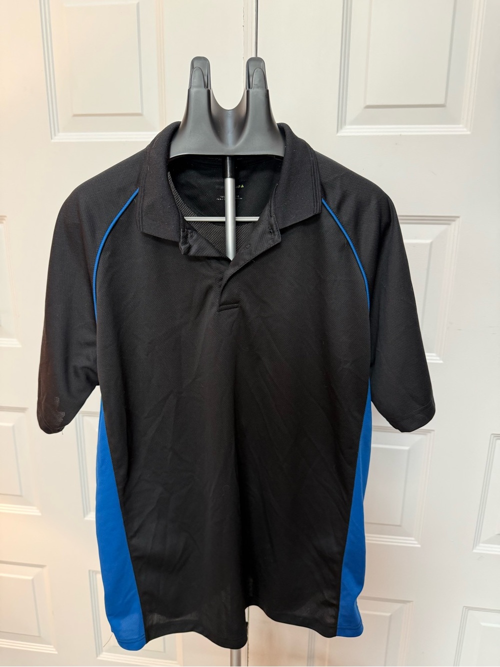 Men's Black Polo with Blue Panels - Performance Short Sleeve
